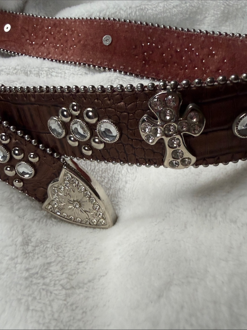Western Belt with Silver Accents NO Buckle - Picture 2 of 7
